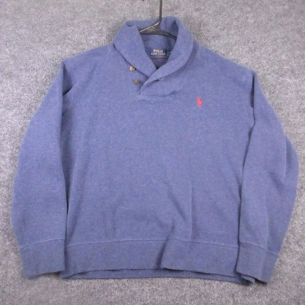 Polo Ralph Lauren Sweater Mens Large Blue Shawl Collar Knit Pullover Logo
